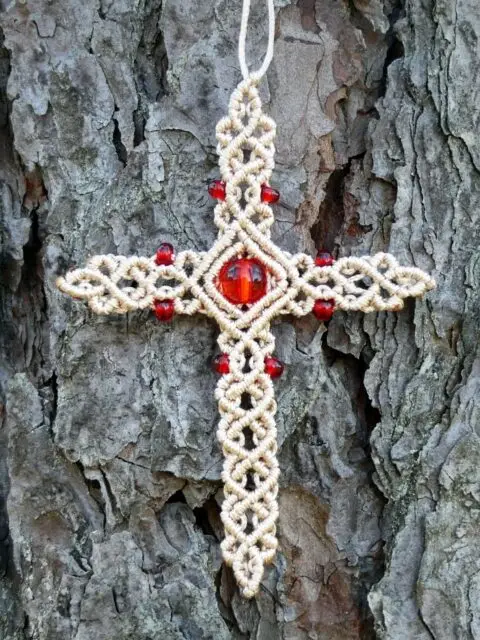 Macrame Cross. Detailed instructions on how to make this cross are on my YouTube channel - Link in Bio. #eastercrafts #macramejewelry #jewelrymaking