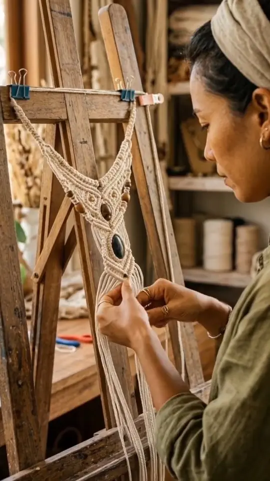 Artisans create Macrame necklaces.. . . . #macrame #bohochic #necklaces