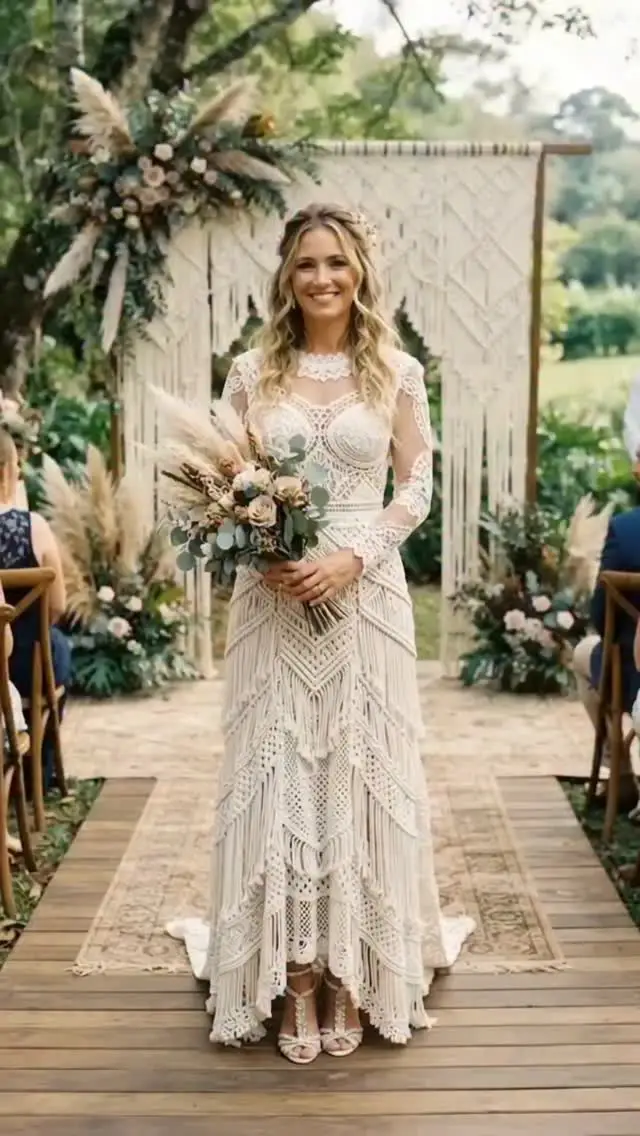 Discover the beauty of Macramé & Crochet wedding fashion - from delicate bridal decorations to unique handmade dresses in Boho style. 🤍 🩷 💞 #macrame #weddingfashion #bohofashion #crochetlove