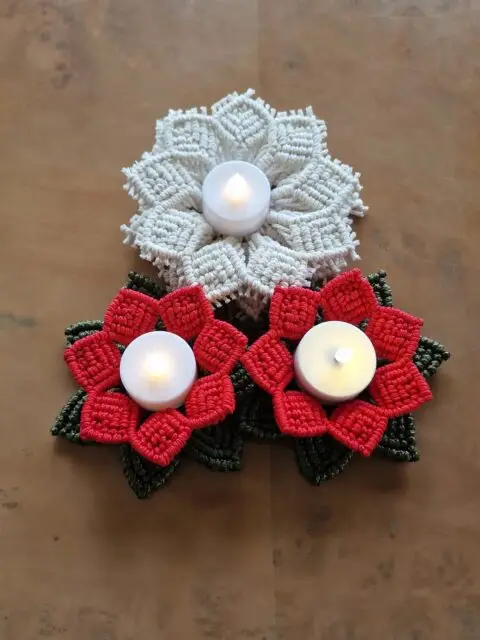 Macrame Flower - Candle Holder 🌸 NEW Tutorial on my Youfube channel: Macrame School. 👍 Lovely project for festive decorations! #macrameflower #candleholder #macrameschool #macramedecor