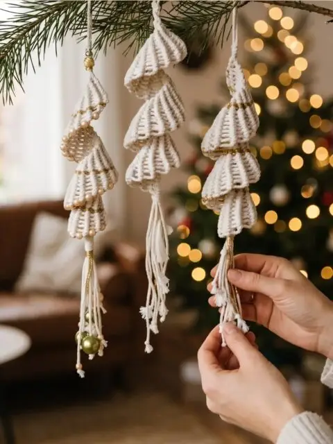 Make your own macrame spiral ornaments with easy, step-by-step tutorial on my YouTube channel: Macrame School / Link in Bio. 👍 Learn how to create a beautiful twisted design for handmade Christmas decorations. These ornaments are perfect for decorating your Christmas tree, adding a handmade touch to gift wrapping, or giving as thoughtful holiday gifts. 🎄 #macrame #ornaments #macramedecor #christmasornaments