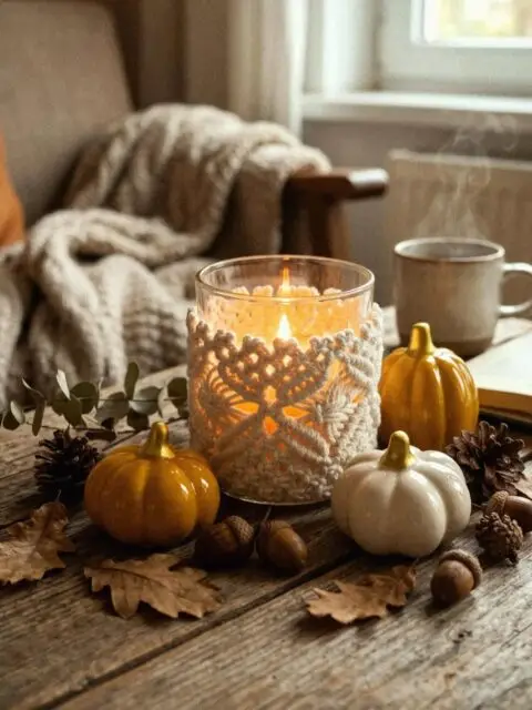 Cozy up your space with this beautiful, handmade macrame candle holder! Perfect for adding a warm, bohemian touch to your autumn decor, it beautifully transforms an ordinary glass into a glowing centerpiece. Want to create your own? I invite you to watch the step-by-step video tutorial on my YouTube channel: MACRAME SCHOOL ✨🍂🎥 #autumnvibes #macrame #macrameschool