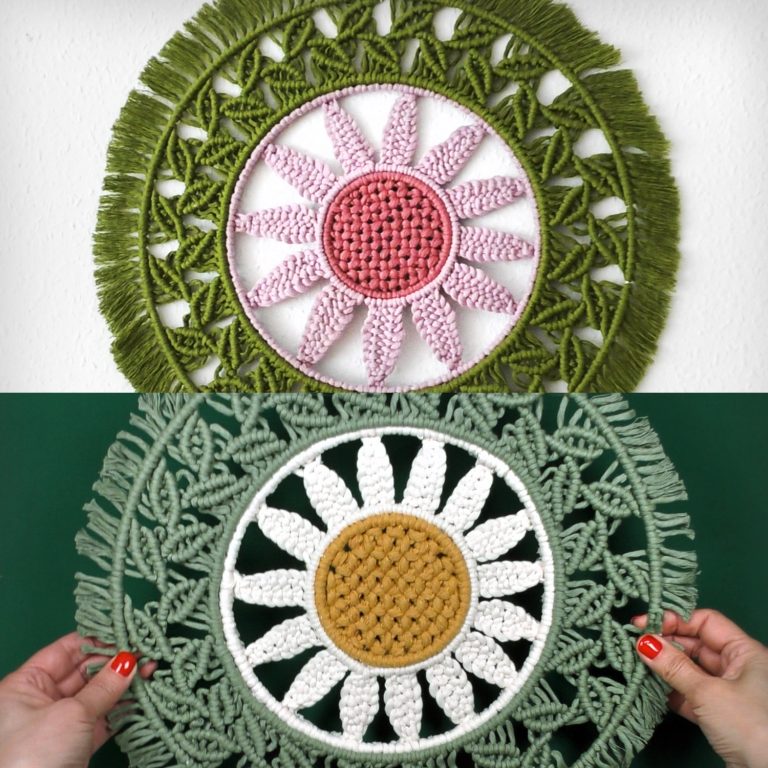 Flower in Leaves Macrame Circle Wall Hanging Tutorial - Macrame School ...