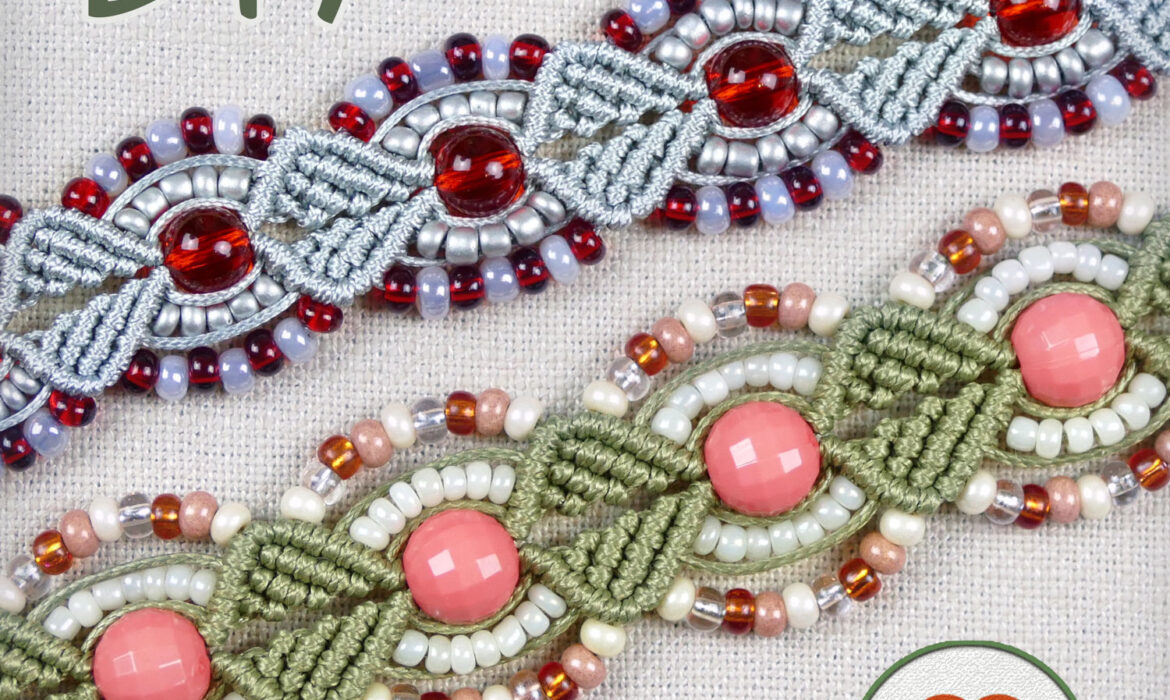 Beaded Macramé Flower & Leaf Bracelet